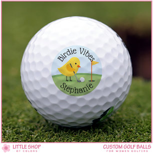 Cute Bird on Putting Green Birdie Vibes Custom Golf Balls
