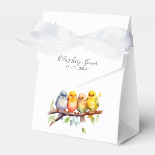 Cute Bird on Tree Branch Baby Shower Favor Boxes (Front Side)