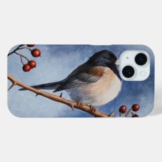 Cute Bird Oregon Junco and Winter Berries iPhone 15 Case