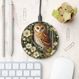 Cute bird owl lovers wireless charger