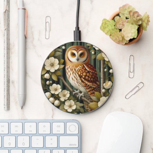 Cute bird owl lovers wireless charger (Desk)