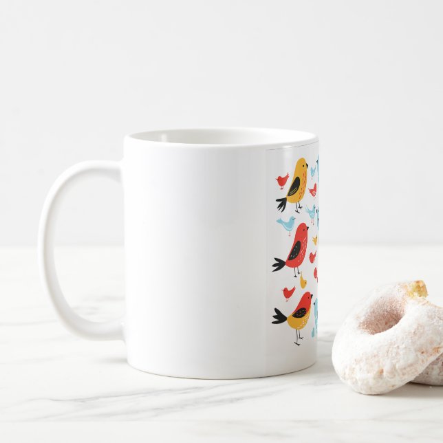 Cute Bird Pattern Coffee Mug (With Donut)