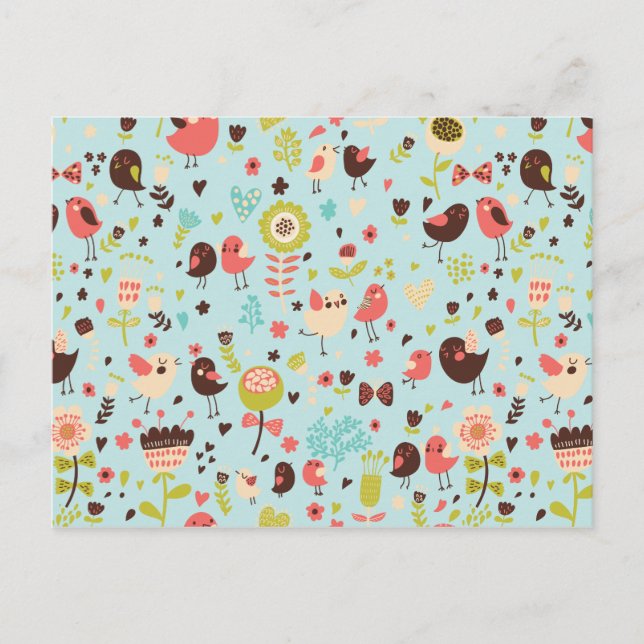 Cute Bird Pattern Four Postcard (Front)
