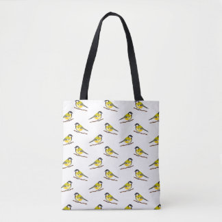 Cute Bird Pattern Of Yellow Great Tit Birds Tote Bag
