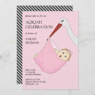 Cute Bird Pink Baby Girl Aqiqah Invitation