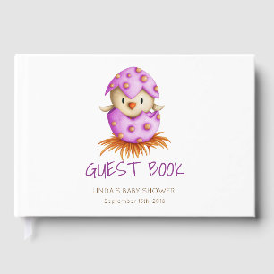 Cute Bird Pink Girl Baby Shower Guest Book