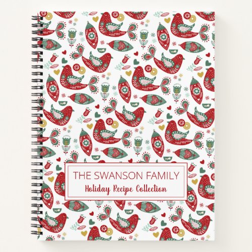 Cute Bird Print Family Holiday Recipe Notebook
