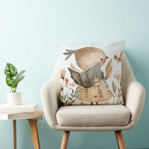 Cute Bird Reading Pillow Adorable Animal Throw Pillow