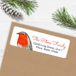 Cute Bird Red Robin Blue Christmas  Label<br><div class="desc">A cute bird botanical mailing label for your Christmas holiday post featuring cute hand painted red robin bird illustration on a snow white background sky. Original artwork by Caroline Bonne Müller</div>