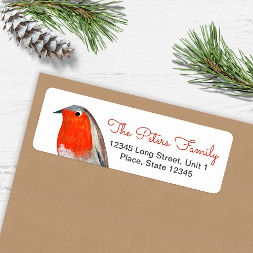 Cute Bird Red Robin Blue Christmas  Label