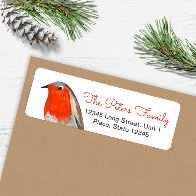 Cute Bird Red Robin Blue Christmas  Label (Cute Bird Red Robin Blue Christmas Label)