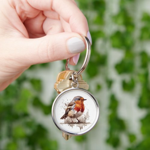 Cute bird red robin in water color keychain