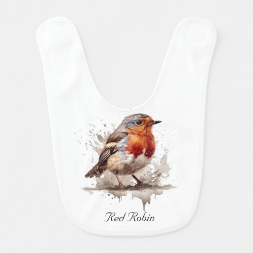 Cute bird red robin in watercolor baby bib
