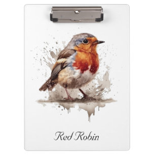 Cute bird red robin in watercolor customizable clipboard