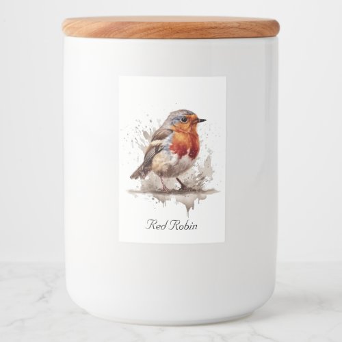 Cute bird red robin in watercolor food label