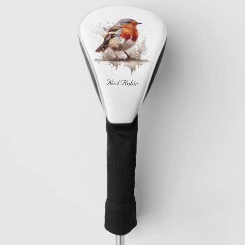 Cute bird red robin in watercolor golf head cover