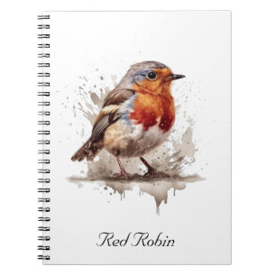 Cute bird red robin in watercolor notebook