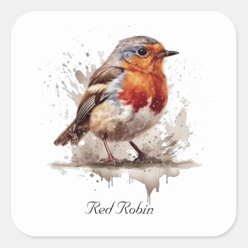 Cute bird red robin in watercolor square sticker
