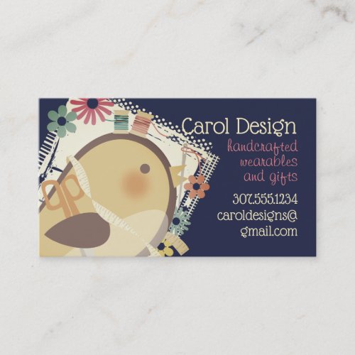 Cute bird seamstress sewing notions business card