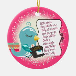 Cute bird sewing machine Christmas ornament