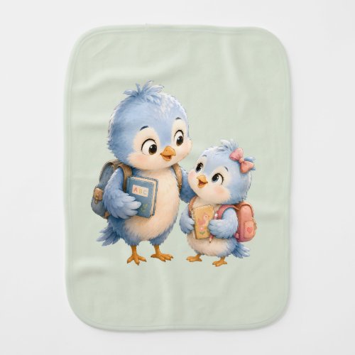 Cute Bird Siblings Baby Burp Cloth