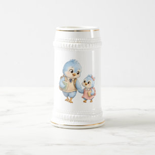 Cute Bird Siblings Ceramic Beer Stein
