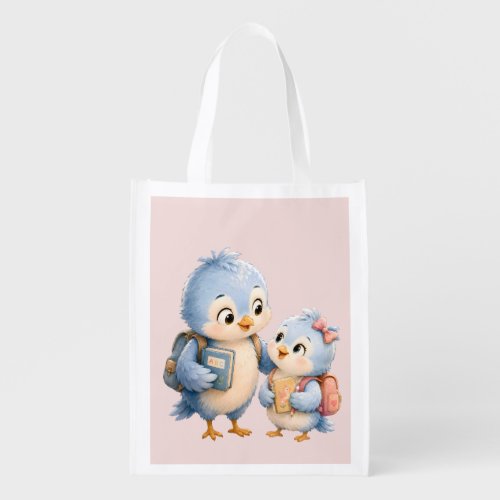 Cute Bird Siblings Grocery Tote