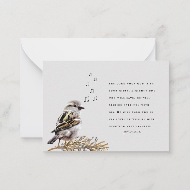 Cute Bird Singing Bible Verse Encouraging Note  Card (Front)
