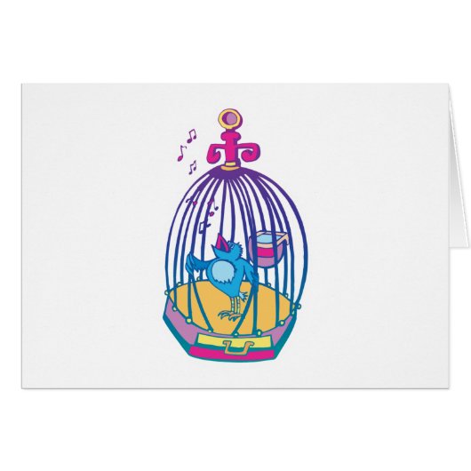 cute bird singing from cage cards (Front Horizontal)