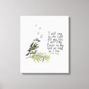 Cute Bird Singing Psalms 104 Christian  Canvas Print