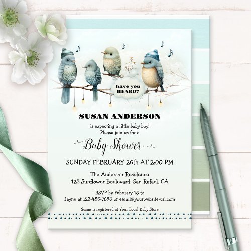 Cute Bird Song Artistic Baby Shower Invitation