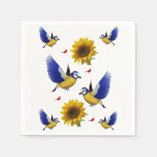Cute Bird Sunflower Paper Napkins