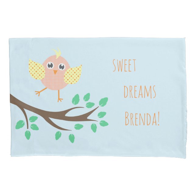 Cute Bird Sweet Dreams Light Blue Kids Pillow Case (Front)
