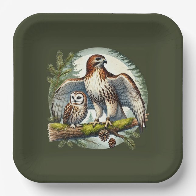 cute bird watching party paper plates (Front)