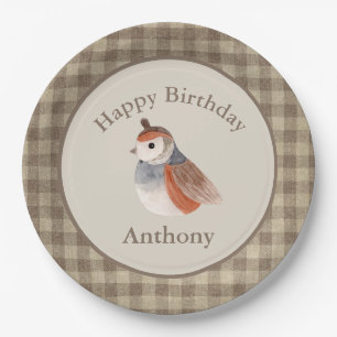 Cute Bird Watercolor Name Birthday Paper Plates