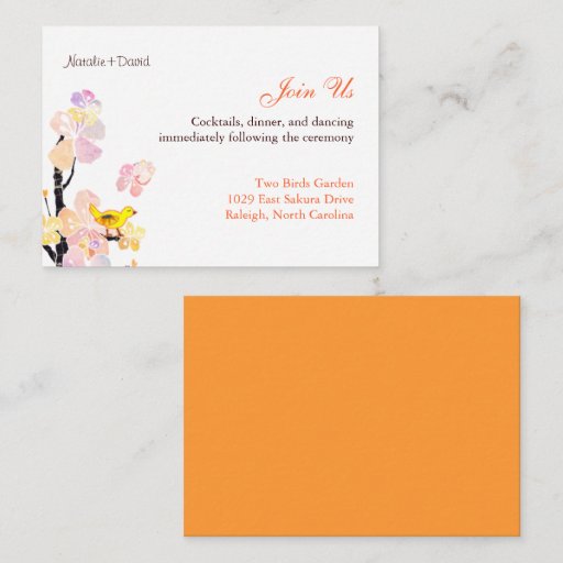 Customizable Cute Bird Wedding Reception Enclosure (3.5x2.5) Business Card Templates