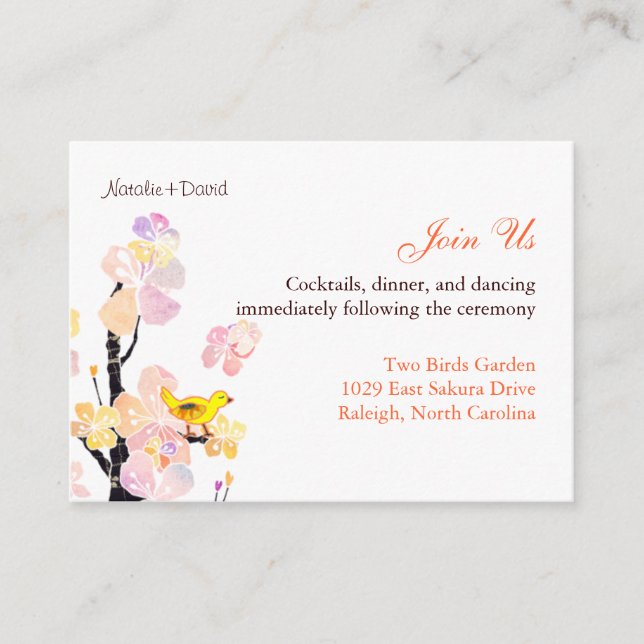 Cute Bird Wedding Reception Enclosure Card (Front)