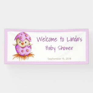Cute Bird Welcome Girl Baby Shower Banner