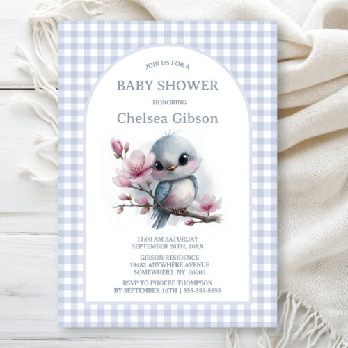 Cute Bird with Cherry Blossoms Baby Shower Invitation