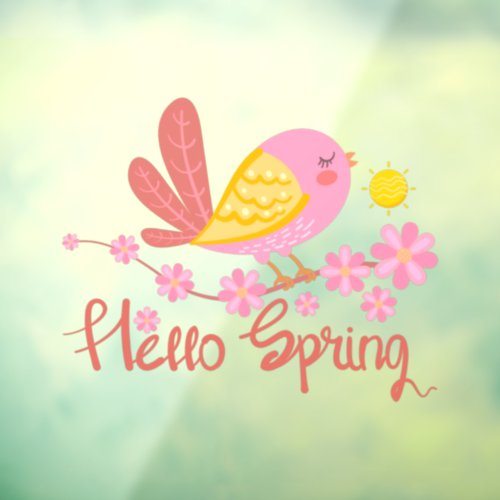 Cute Bird With Flowers Hello Spring Window Cling