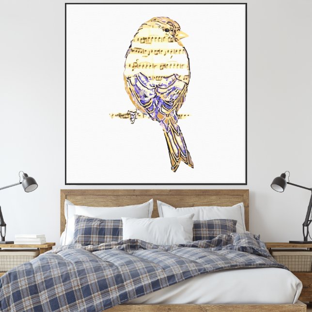 Cute Bird with Music Notes Customize  Canvas Print (Insitu(Bedroom))