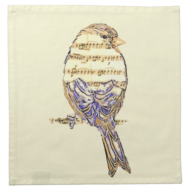 Cute Bird with Music Notes Customize  Cloth Napkin (Front)