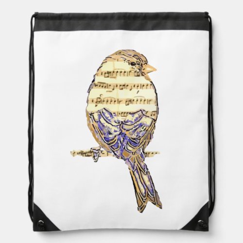 Cute Bird with Music Notes Customize  Drawstring Bag
