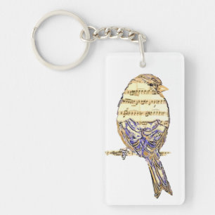 Cute Bird with Music Notes Customize Keychain