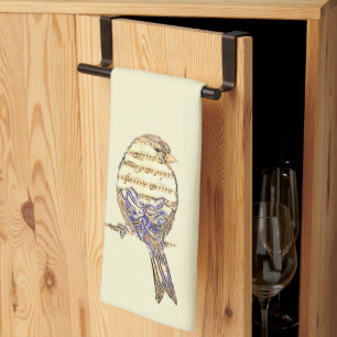 Cute Bird with Music Notes Customize Kitchen Towel