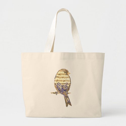 Cute Bird with Music Notes Customize  Large Tote Bag