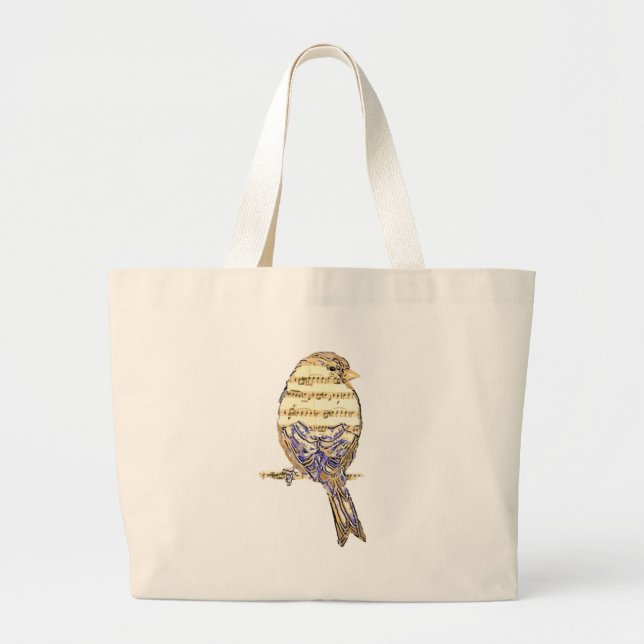 Cute Bird with Music Notes Customize  Large Tote Bag (Front)
