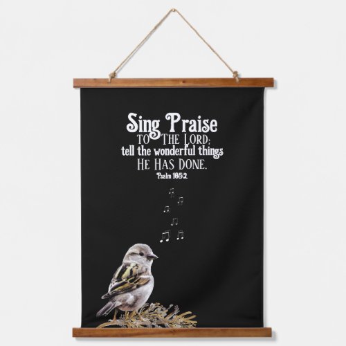 Cute Bird with Music Notes Psalm Verse Christian Hanging Tapestry