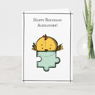 Cute Bird with Puzzle Piece Personalized Birthday Card