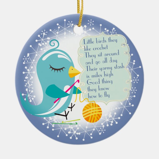Cute bird yarn crochet poem Christmas ornament (Front)